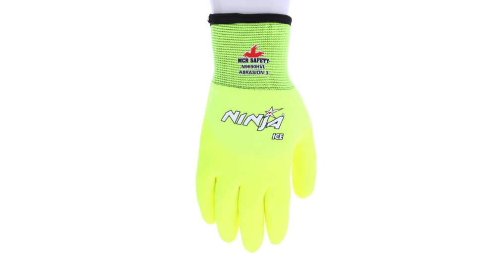 MCR Safety Ninja Ice Insulated Work Gloves, Hi-Vis 15 Gauge Lime Nylon with Acrylic Terry Interior, Over The Knuckle Coated with HPT, Hi-Vis Lime, Medium, N9690HVM