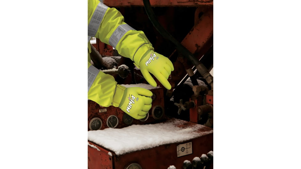 MCR Safety Ninja Ice Insulated Work Gloves, Hi-Vis 15 Gauge Lime Nylon with Acrylic Terry Interior, Over The Knuckle Coated with HPT, Hi-Vis Lime, Medium, N9690HVM