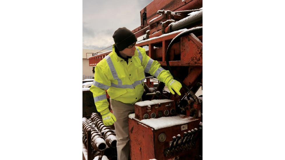 MCR Safety Ninja Ice Insulated Work Gloves, Hi-Vis 15 Gauge Lime Nylon with Acrylic Terry Interior, Over The Knuckle Coated with HPT, Hi-Vis Lime, Medium, N9690HVM