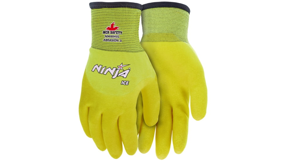 MCR Safety Ninja Ice Insulated Work Gloves, Hi-Vis 15 Gauge Lime Nylon with Acrylic Terry Interior, Over The Knuckle Coated with HPT, Hi-Vis Lime, Medium, N9690HVM