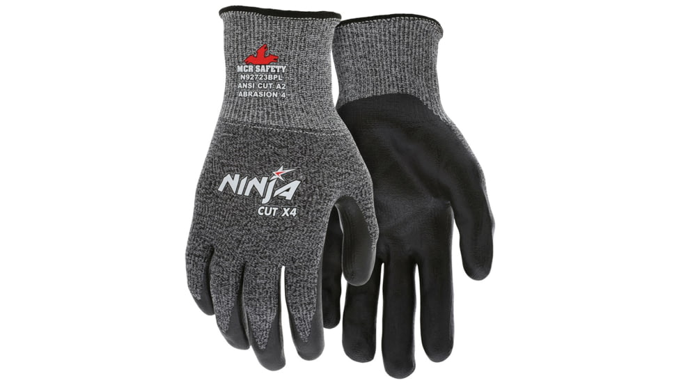 MCR Safety Ninja X4 Work Gloves, 13 Gauge HyperMax Shell, Bi-Polymer Coated Palm and Fingertips, Black/Salt and Pepper, X - Large, N92723BPXL