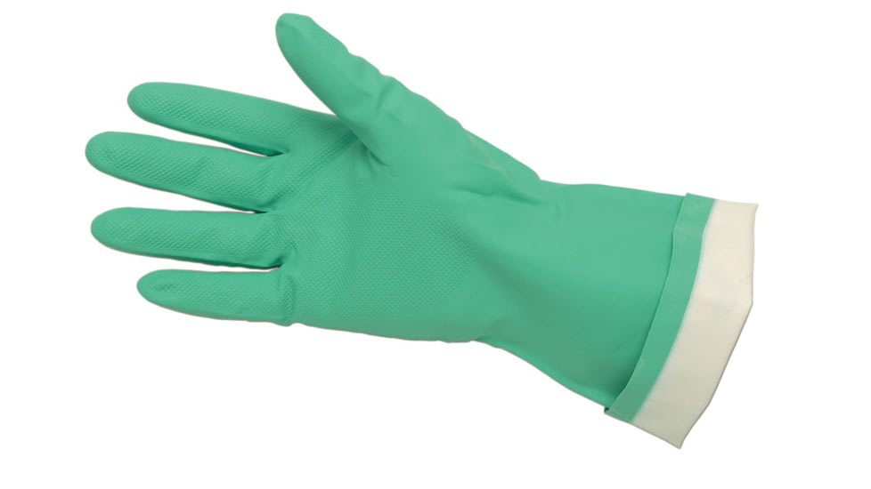 MCR Safety Nitri-Chem Flock Lined Nitrile Gloves, Economy Grade, 13in Length, 15 mil Thickness, Green, Small, 5317E