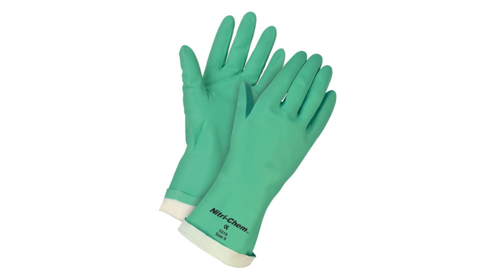 MCR Safety Nitri-Chem Flock Lined Nitrile Gloves, Industrial Grade, 13in Length, 15 mil Thickness, Green, X - Large, 5320