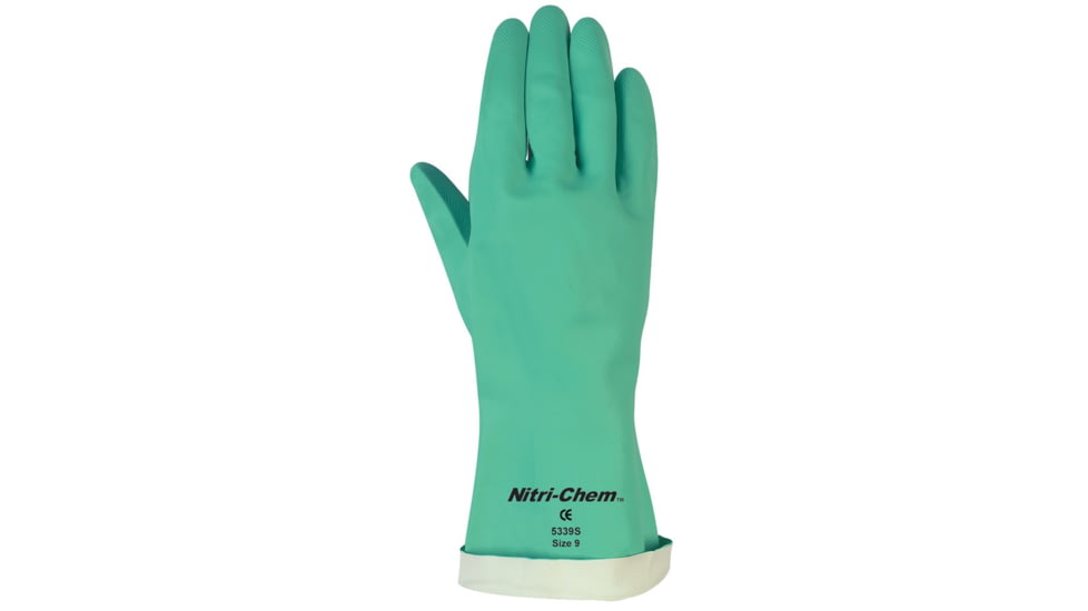 MCR Safety Nitri-Chem Flock Lined Nitrile Gloves, Industrial Grade, 13in Length, 18 mil Thickness, Green, XX - Large, 5331S