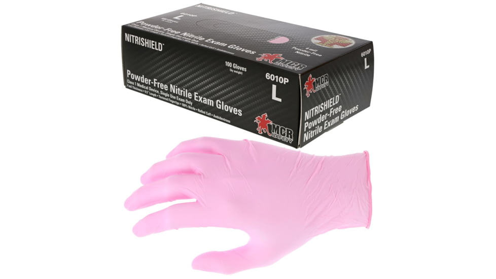 MCR Safety Nitrishield Disposable Nitrile Gloves, Premium 4 mil Nitrile, Medical Grade, Textured Grip and Powder Free, Pink, Small, 6010PS