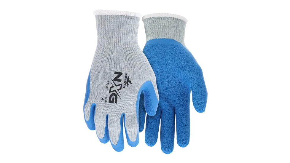 MCR Safety NXG 10-Gauge Gray Cotton/Polyester Work Gloves w/Blue Latex Palm &amp; Fingers, Blue/Gray, 2XL, FT300XXL