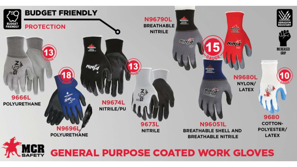 MCR Safety Ninja BNF Work Gloves, 3XL, N96790XXXL