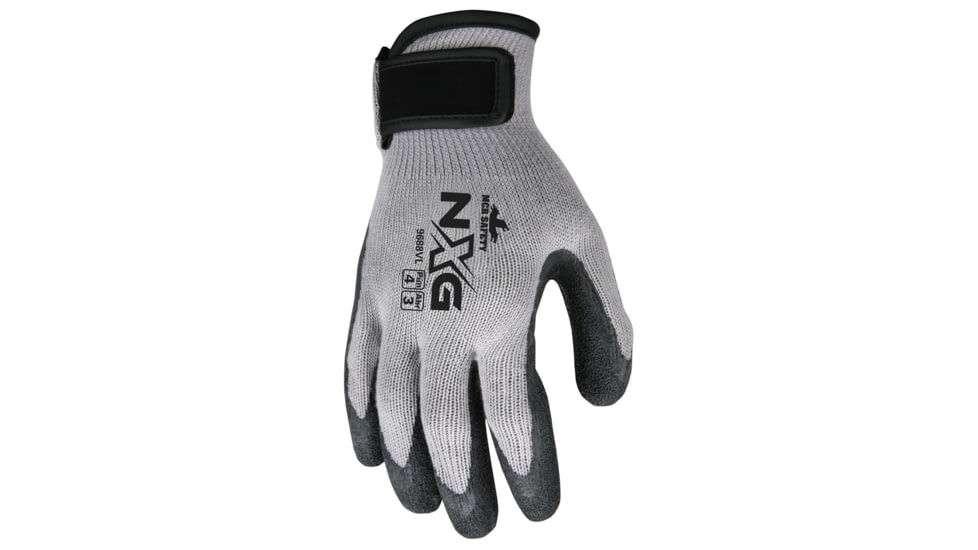MCR Safety NXG Work Gloves. 10 Gauge Cotton Polyester Shell, Latex Coated Palm and Fingertips, Adjustable Hook and Loop Wrist Closure, Black/Gray, Medium, 9688VM