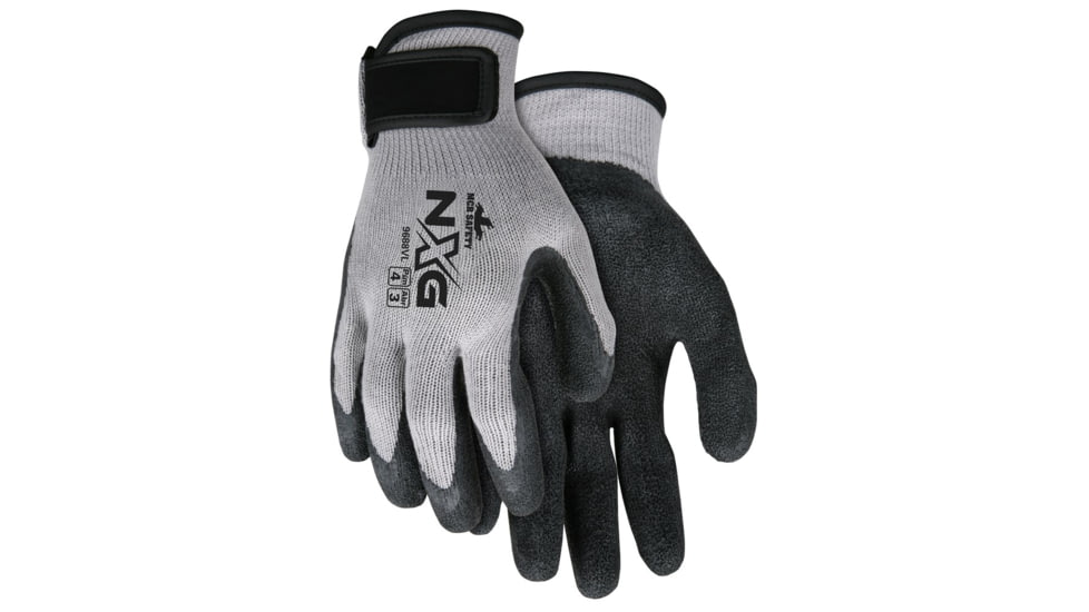 MCR Safety NXG Work Gloves. 10 Gauge Cotton Polyester Shell, Latex Coated Palm and Fingertips, Adjustable Hook and Loop Wrist Closure, Black/Gray, Medium, 9688VM