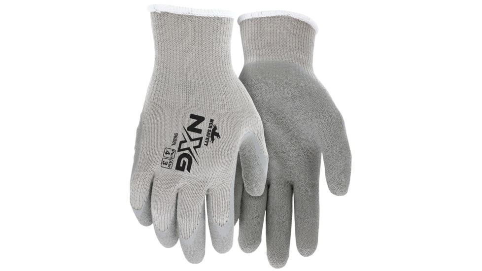 MCR Safety NXG Work Gloves, 10 Gauge Cotton Polyester Shell, Latex Coated Palm and Fingertips, Gray, Large, 9688L