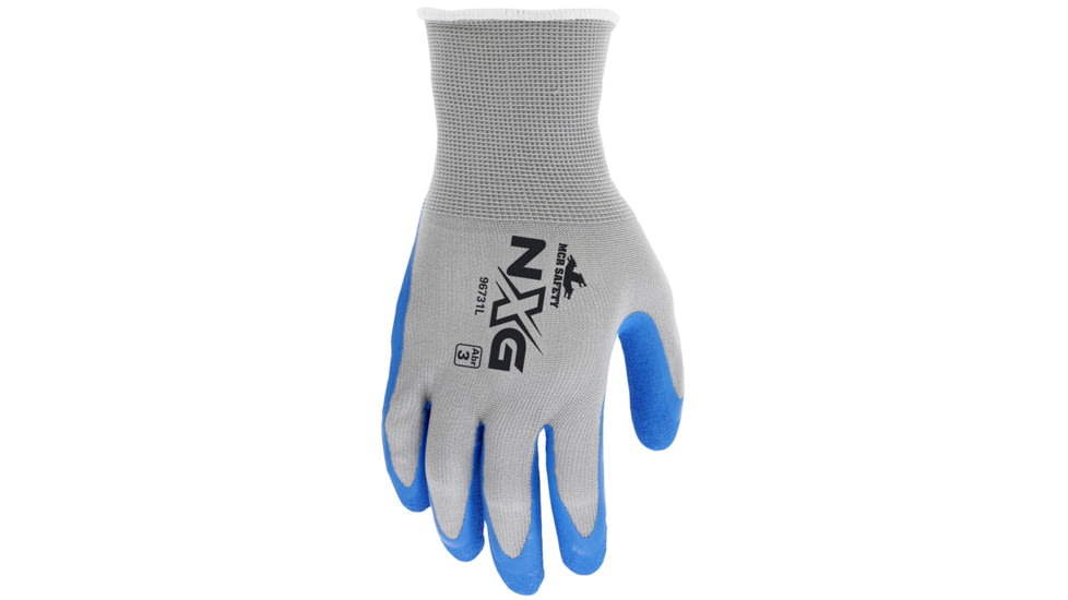 MCR Safety NXG Work Gloves, 13 Gauge Nylon Shell, Foam Latex Palm and Fingertips, Blue/Gray, X - Large, 96731XL