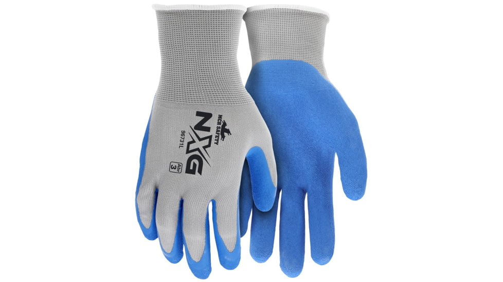 MCR Safety NXG Work Gloves, 13 Gauge Nylon Shell, Foam Latex Palm and Fingertips, Blue/Gray, X - Large, 96731XL