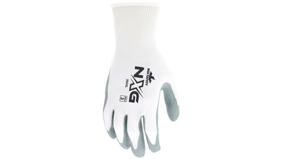 MCR Safety NXG Work Gloves, 15 Gauge Nylon Shell, Air Infused Nitrile Foam Coated Palm and Fingertips, Gray/White, X - Large, 9694XL