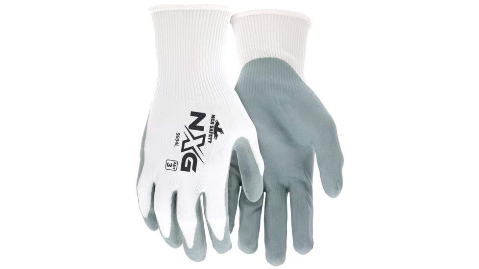 MCR Safety NXG Work Gloves, 15 Gauge Nylon Shell, Air Infused Nitrile Foam Coated Palm and Fingertips, Gray/White, X - Large, 9694XL