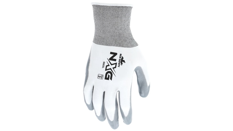 MCR Safety NXG Work Gloves, 15 Gauge Nylon Shell, Nitrile Coated Palm and Fingertips, Gray/White, X - Large, 9683XL