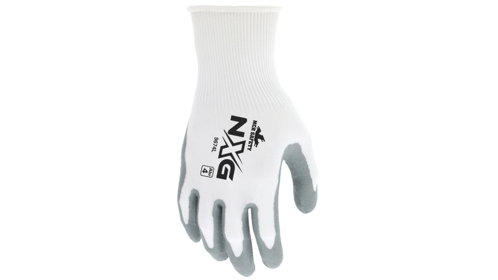 MCR Safety NXG Work Gloves, 15 Gauge Nylon Shell, Nitrile Foam Coated Palm and Fingertips, Gray/White, Medium, 9674M