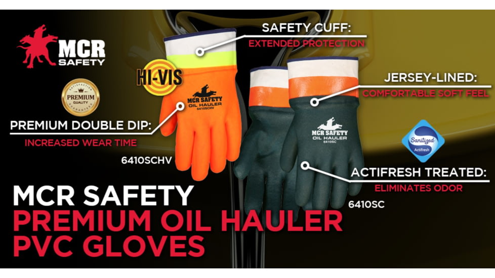 MCR Safety Oil Hauler Double Dipped PVC Work Gloves, Soft Jersey Lining, Protective Safety Cuff, Hunter Green, Large, 6410SC