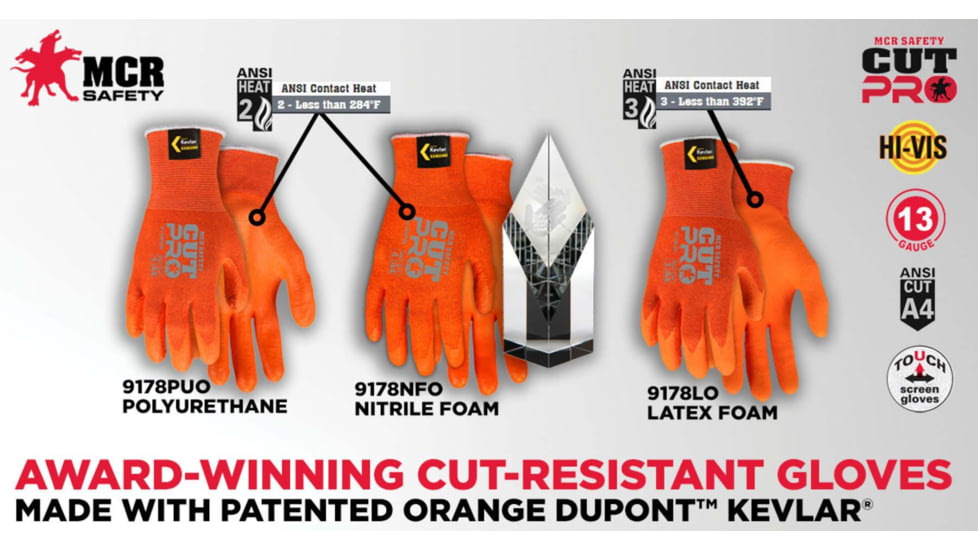 MCR Safety Cut Pro 13-Gauge Orange Kevlar Cut Resistant Work Gloves, Orange, Extra Small, 9178PUOXS