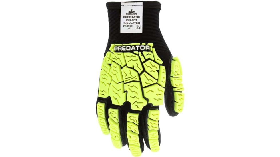 MCR Safety Predator Insulated Mechanics Hi-Visibility Impact Resistant Work Gloves, Black/Lime, Extra Large, PD3951XL
