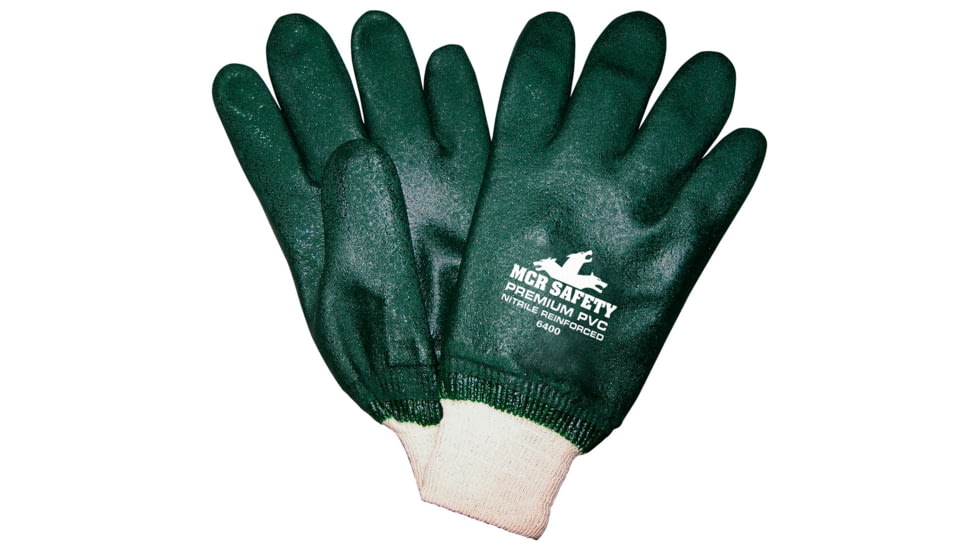 MCR Safety Premium PVC Coated Work Gloves, Double Dipped with Sandy PVC, Nitrile Reinforced, Soft Jersey Lining, Comfortable Knit Wrist, Hunter Green, Large, 6400