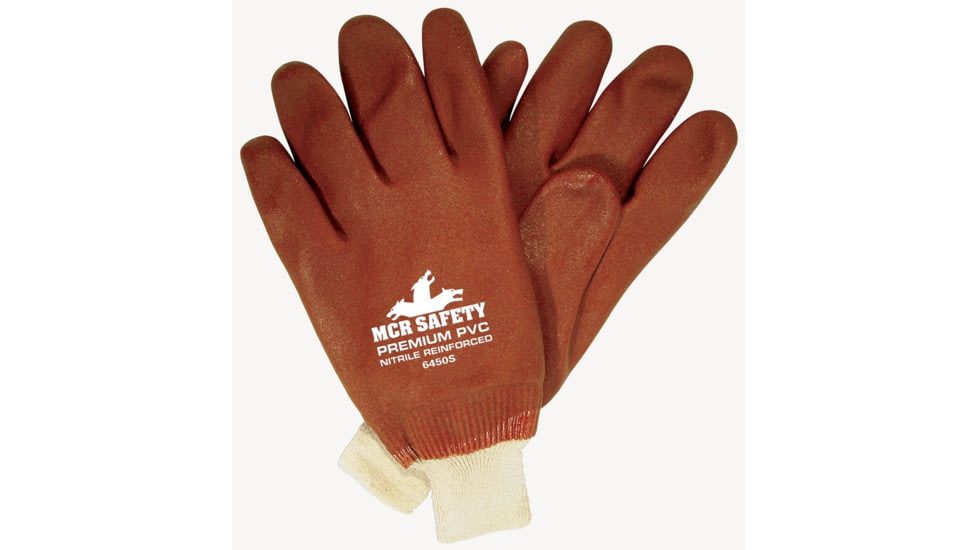 MCR Safety Premium PVC Coated Work Gloves, Double Dipped with Sandy PVC, Nitrile Reinforced, Soft Jersey Lining, Comfortable Knit Wrist, Red, Large, 6450S