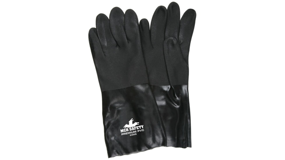 MCR Safety Premium PVC Coated Work Gloves, Double Dipped with Sandy PVC, Soft Interlock Lining, 14in Length, Black, Large, 6300S