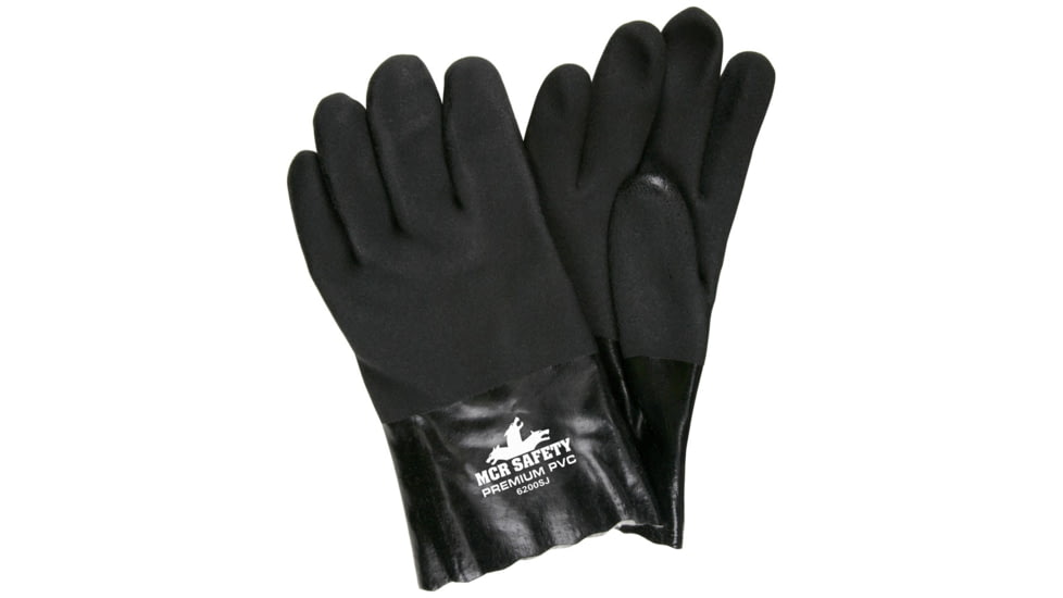 MCR Safety Premium PVC Coated Work Gloves, Double Dipped with Sandy PVC, Soft Jersey Lining, 10in Length, Black/White, Large, 6200SJ