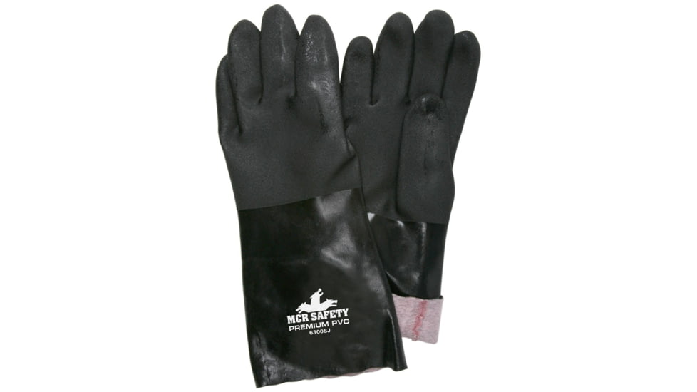 MCR Safety Premium PVC Coated Work Gloves, Double Dipped with Sandy PVC, Soft Jersey Lining, 14in Length, Black/White, Large, 6300SJ