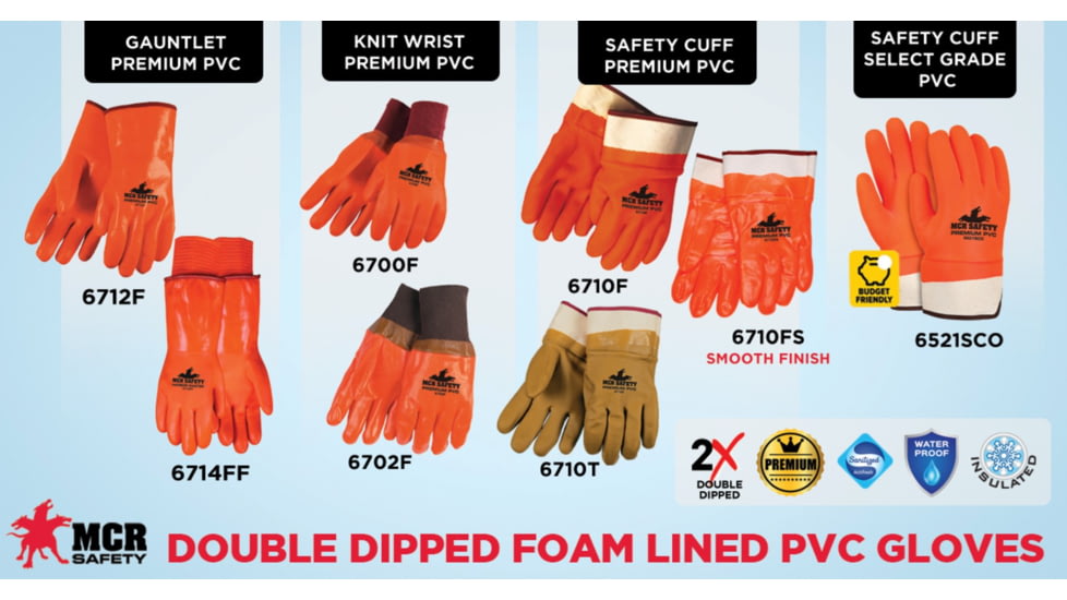 MCR Safety PVC Coated Insulated Work Gloves, Double Dipped Hi-Vis Orange, Sandy Finish and Foam Lined, Protective Safety Cuff, Orange, Large, 6521SCO