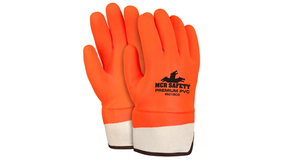 MCR Safety PVC Coated Insulated Work Gloves, Double Dipped Hi-Vis Orange, Sandy Finish and Foam Lined, Protective Safety Cuff, Orange, Large, 6521SCO