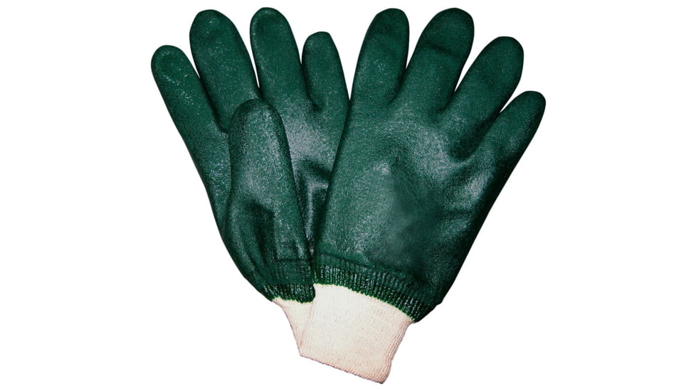 MCR Safety PVC Coated Work Gloves, Double Dipped with Sandy PVC, Soft Jersey Lining, Comfortable Knit Wrist, Hunter Green, Large, 6420