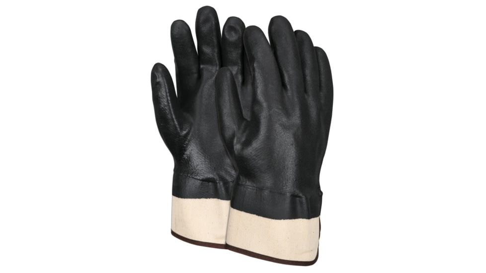 MCR Safety PVC Coated Work Gloves, Double Dipped with Sandy PVC, Soft Jersey Lining, Safety Cuff, Black, Large, 6521SC