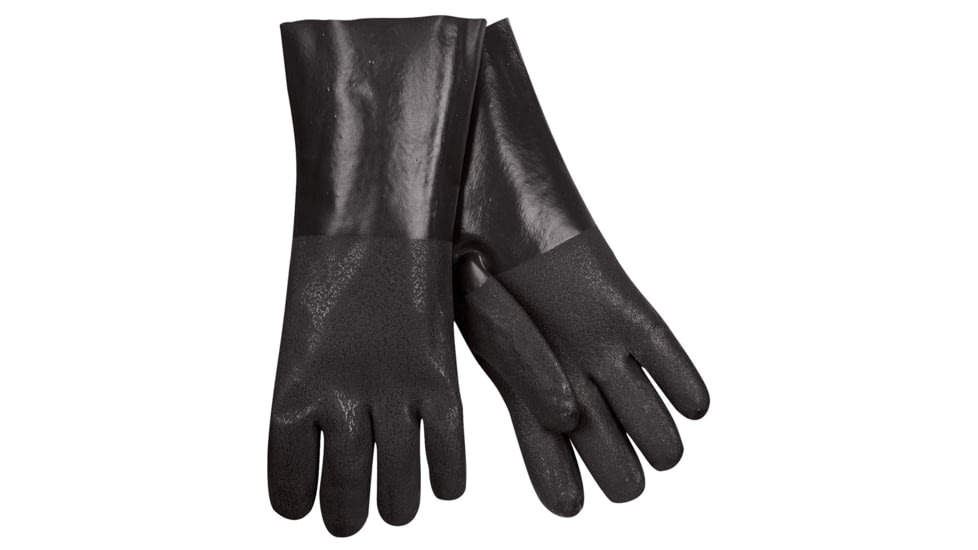 MCR Safety PVC Coated Work Gloves, Double Dipped with Textured PVC, Soft Interlock Lining, 14in Length, Black/White, Large, 6514SJ