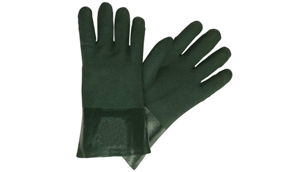 MCR Safety PVC Coated Work Gloves - Men's, 12in, Light Green, Sandy Finish, Jersey Lining, Gauntlet Cuff, 6422Z
