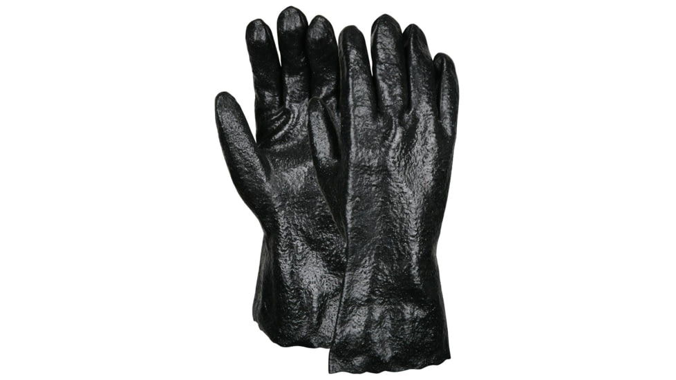MCR Safety PVC Coated Work Gloves, Single Dipped with Rough PVC, Soft Interlock Lining, 12in Length, Black, Large, 6212R
