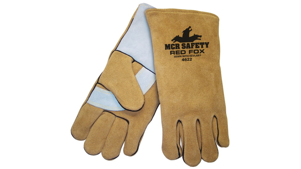 MCR Safety Red Fox Leather Welding Work Gloves, Foam Lined Select Side Split Leather, Reinforced Wing Thumb, Beige, X - Large, 4622