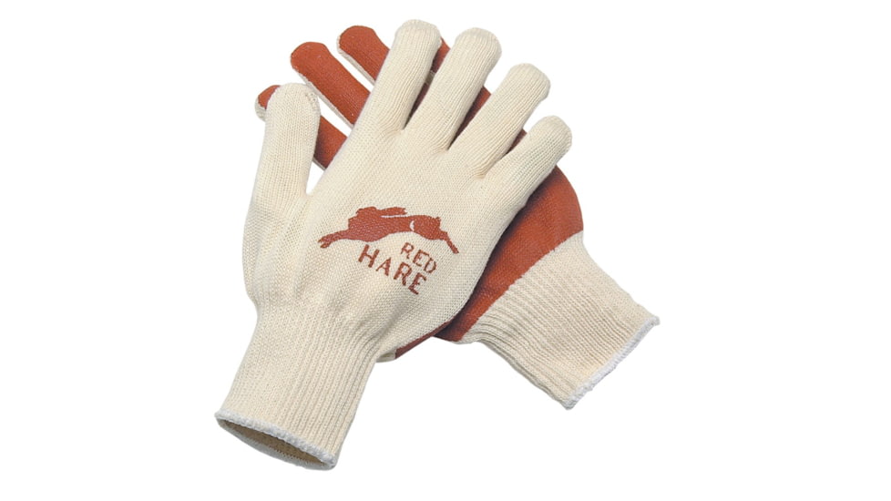 MCR Safety Red Hare Cotton String Knit Work Gloves, 10 Gauge 100% Natural Cotton Shell, Nitrile Coated Palm, Russet/White, Small, 9670S