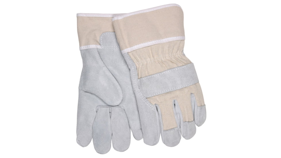 MCR Safety Regular Shoulder Leather Split Leather Palm Work Gloves, 2.5in Duck Safety Cuff, Gray, Large, 1400B