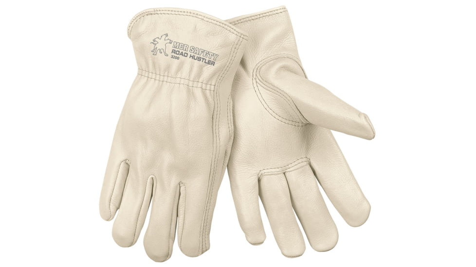 MCR Safety Road Hustler Premium Grain Leather, Leather Drivers Work Gloves, Keystone Thumb, Beige, Small, 3200S