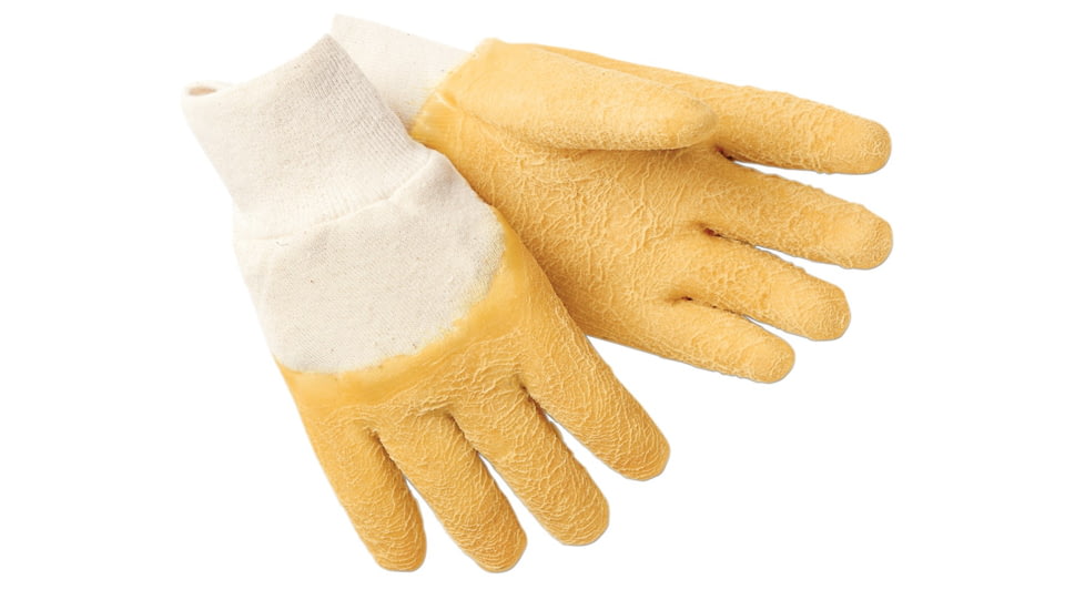 MCR Safety Rubber Coated Work Gloves, Crinkle Texture Finish, Comfortable Knit Wrists, Jersey Lining, Yellow/Natural, Large, 6830