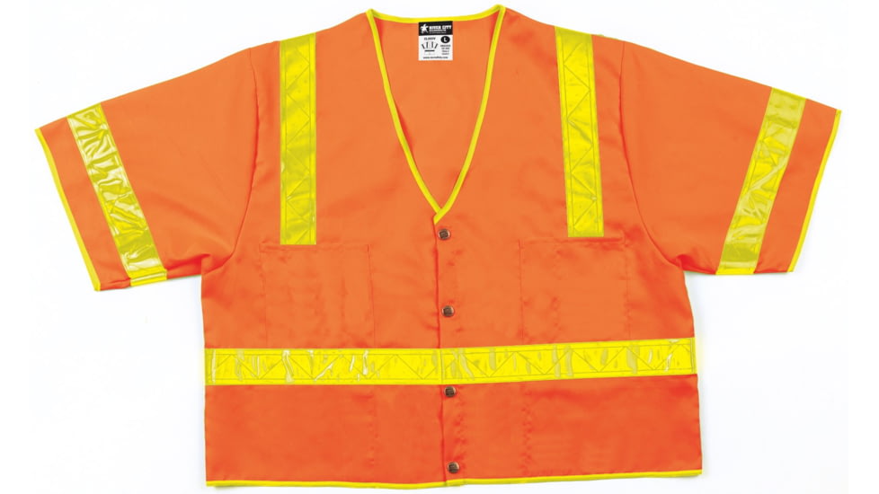 MCR Safety Safety Vest, Class 3 Solid, 2in Vinyl Reflective, Snap Closure, 2 outer 2 Inner Pockets, Fluorescent Orange, 2X, CL3SOVX2