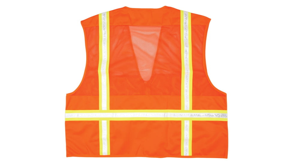 MCR Safety Safety Vest, Upper Torso Mesh, 1 3/4in Reflective Stripes, 6 Pockets, Zipper Front, Non-ANSI Rated, Fluorescent Orange, 3X, HS201VX3