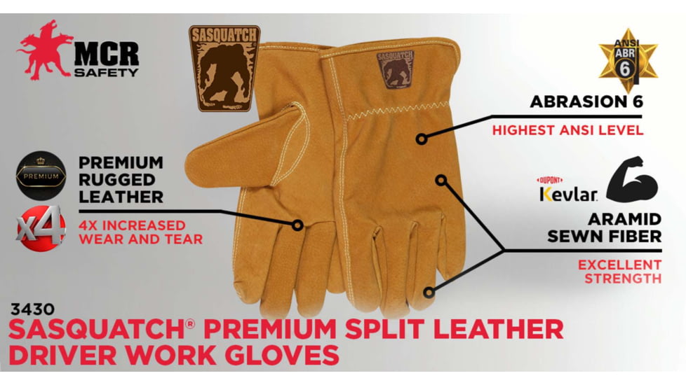MCR Safety Sasquatch Leather Driver Work Gloves, Large, 3430L