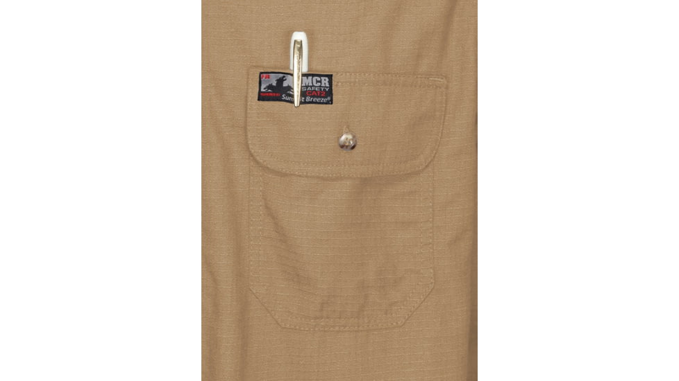 MCR Safety Summit Breeze Flame Resistant Shirt, 5.5oz Inherent Blend, Long Sleeve with Vented Underarms and Back, CAT 2, Tan, S, SBS1003S