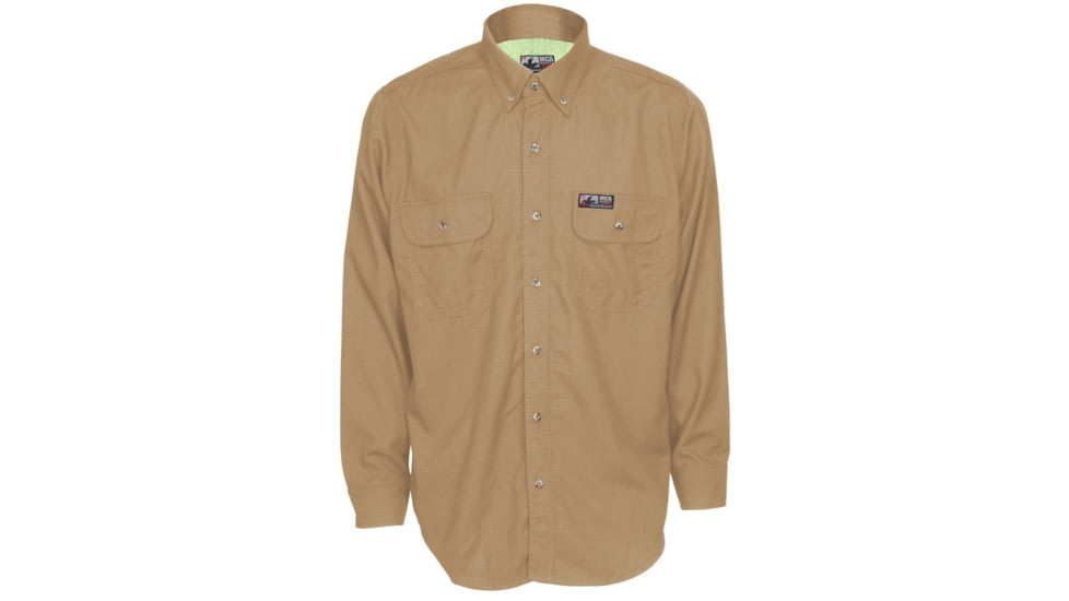MCR Safety Summit Breeze Flame Resistant Shirt, 5.5oz Inherent Blend, Long Sleeve with Vented Underarms and Back, CAT 2, Tan, S, SBS1003S