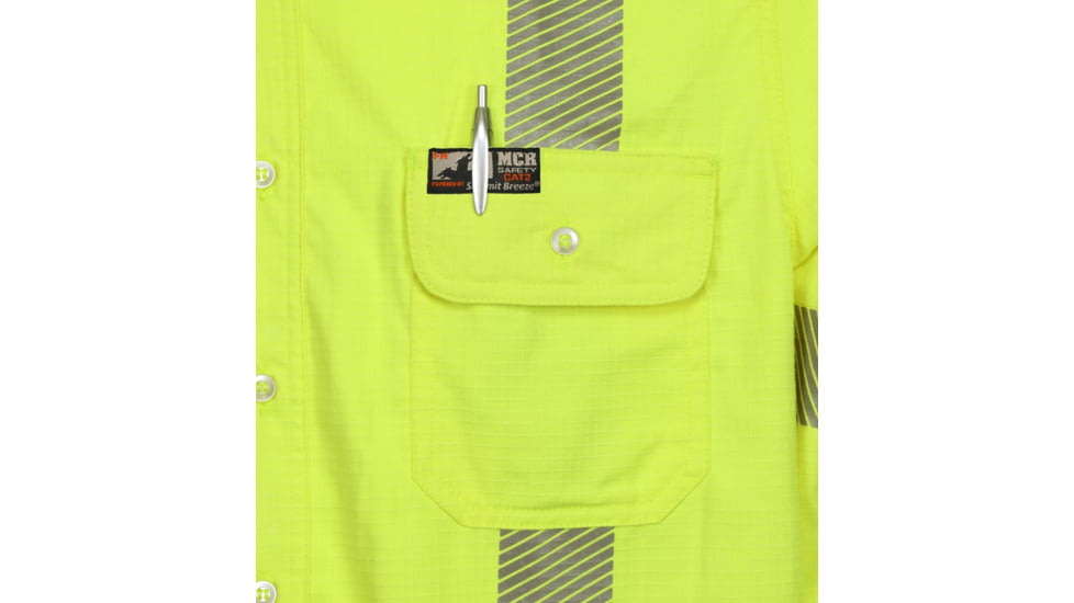MCR Safety Summit Breeze Class 3 Flame Resistant Shirt, 5.5oz Inherent Blend, Long Sleeve with Vented Underarms and Back, CAT 2, Fluorescent Lime, S, SBS1027S