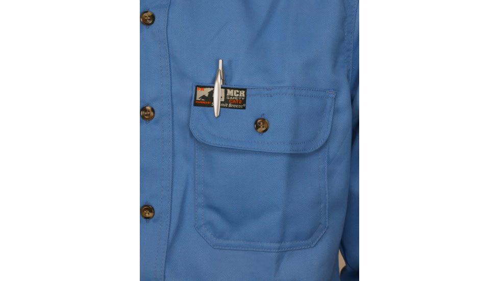 MCR Safety SBS2006L Summit Breeze Flame Resistant Shirt, 7oz 100% Cotton, with Vented Underarms and Back, CAT 2, Medium Blue, L, SBS2006L