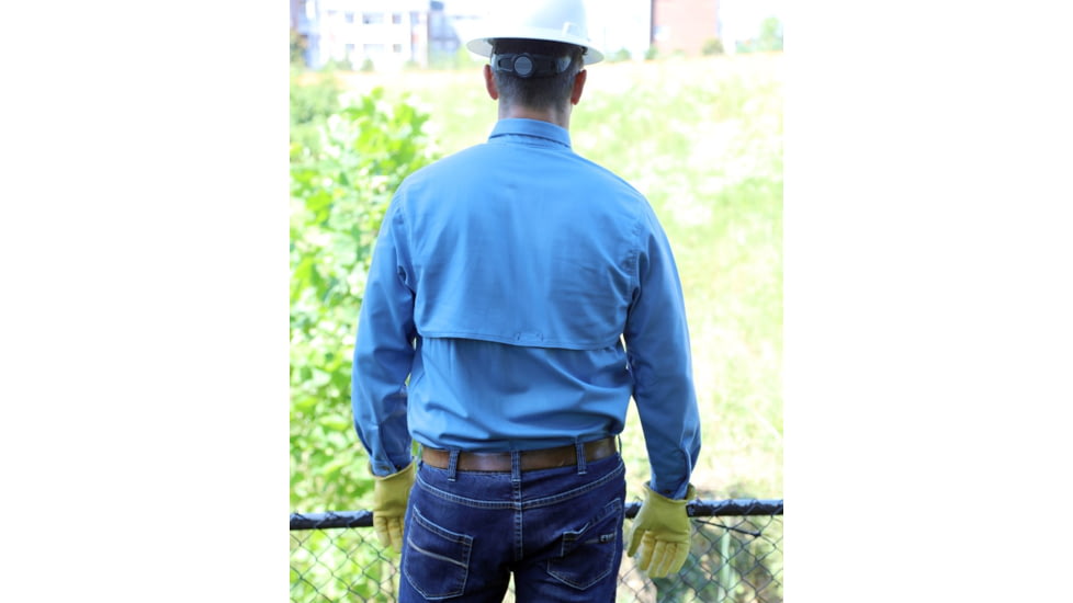 MCR Safety SBS2006L Summit Breeze Flame Resistant Shirt, 7oz 100% Cotton, with Vented Underarms and Back, CAT 2, Medium Blue, L, SBS2006L