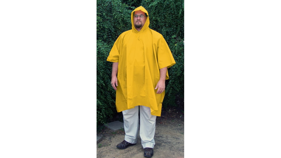 MCR Safety Schooner 2 Series Rain Poncho, .35mm PVC/Poly, Attached Hood, Side Snap Closure, Yellow, One Size, 2000