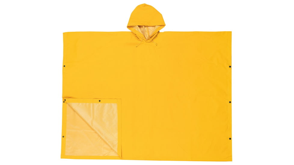 MCR Safety Schooner 2 Series Rain Poncho, .35mm PVC/Poly, Attached Hood, Side Snap Closure, Yellow, One Size, 2000